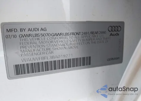 2011 Audi A4 2.0T Premium из США, поврежденный, VIN WAUWFBFL3BA019271